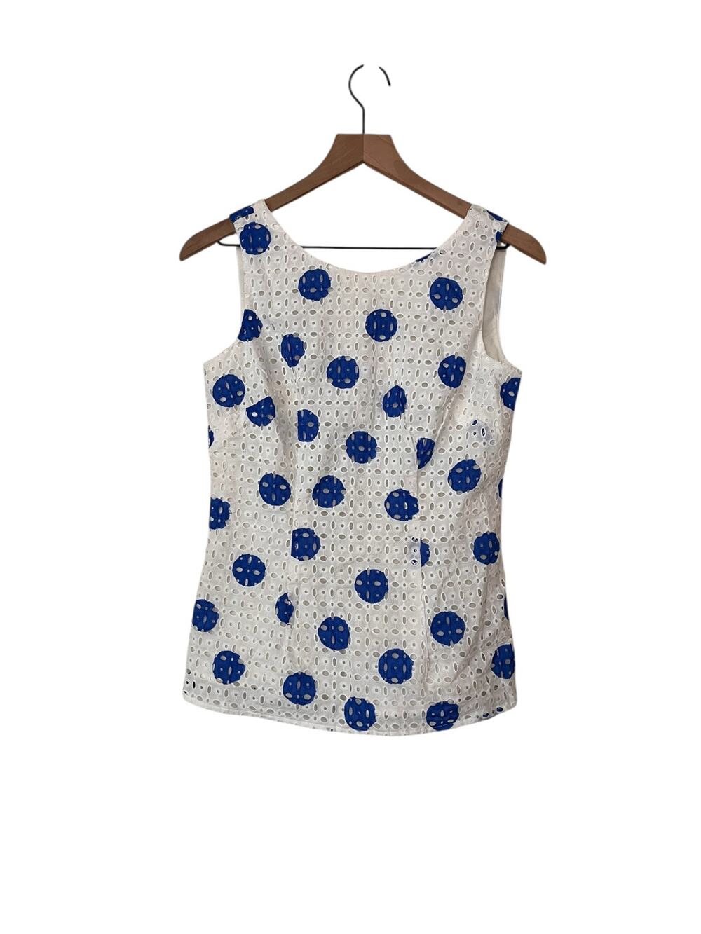 Boden Vanda Broderie Sleeveless Eyelet Top White and Blue Womens Size 4